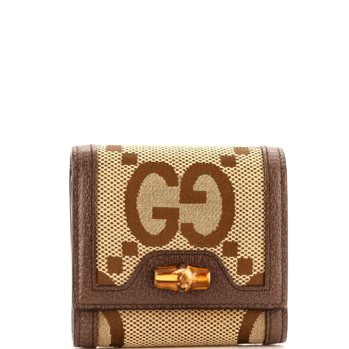 Gucci GUCCI Diana Bamboo Flap Card Case Jumbo GG Canvas and Leather