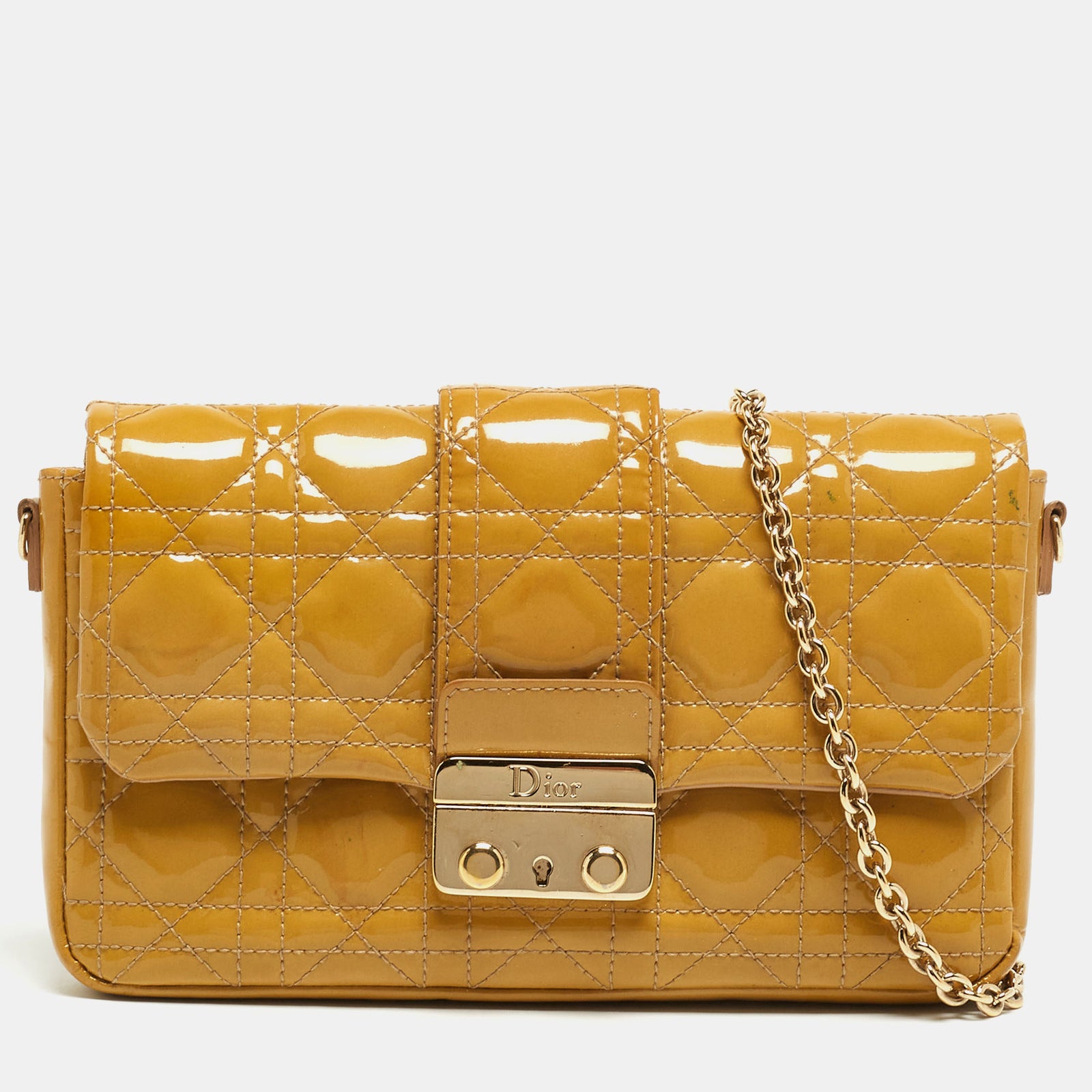 Dior Yellow Cannage Patent Leather Miss Promenade Chain Clutch