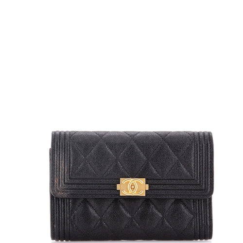CHANEL Boy Flap Wallet Quilted Caviar Small