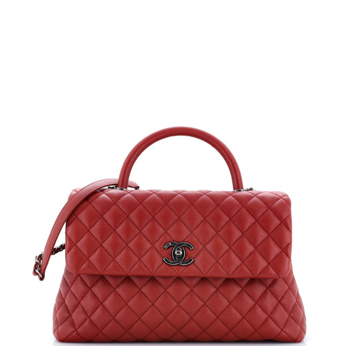 CHANEL Coco Top Handle Bag Quilted Caviar Medium