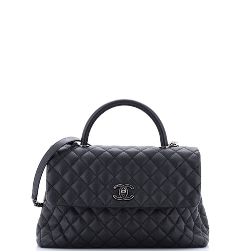 CHANEL Coco Top Handle Bag Quilted Caviar Medium