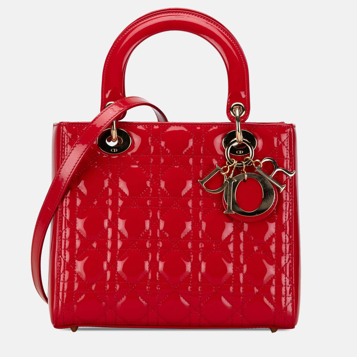 Dior Red Patent Leather Medium Cannage Lady Tote Bag