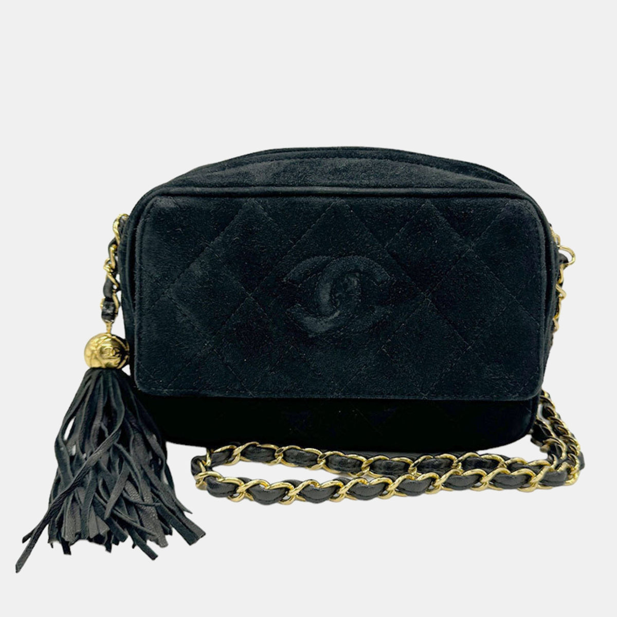Chanel Black Suede Vintage Mini CC Camera Shoulder Bag