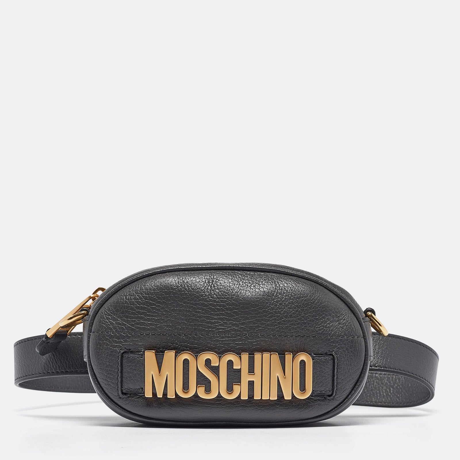 Moschino Grey Leather Mini Classic Logo Belt Bag