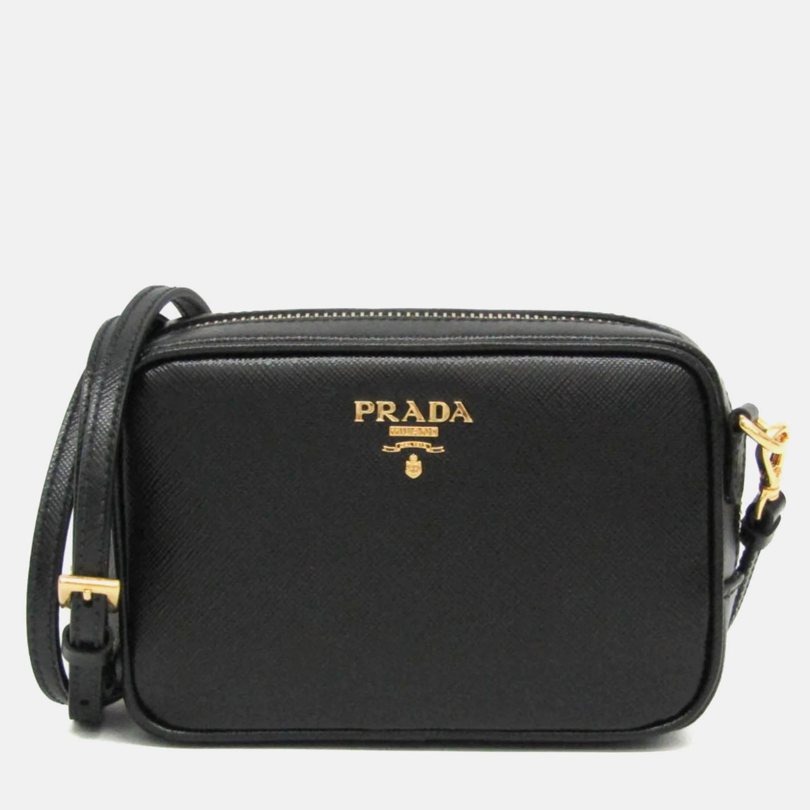 Prada Schwarze Vitello Phenix Kameratasche aus Leder