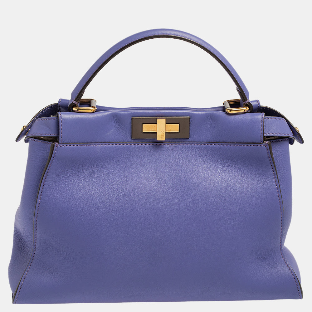 Fendi Purple Leather Medium Peekaboo Top Handle Bag