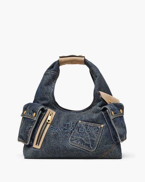 Marc Jacobs The Denim Suede Cargo Sack Bag in Dark Wash Indigo