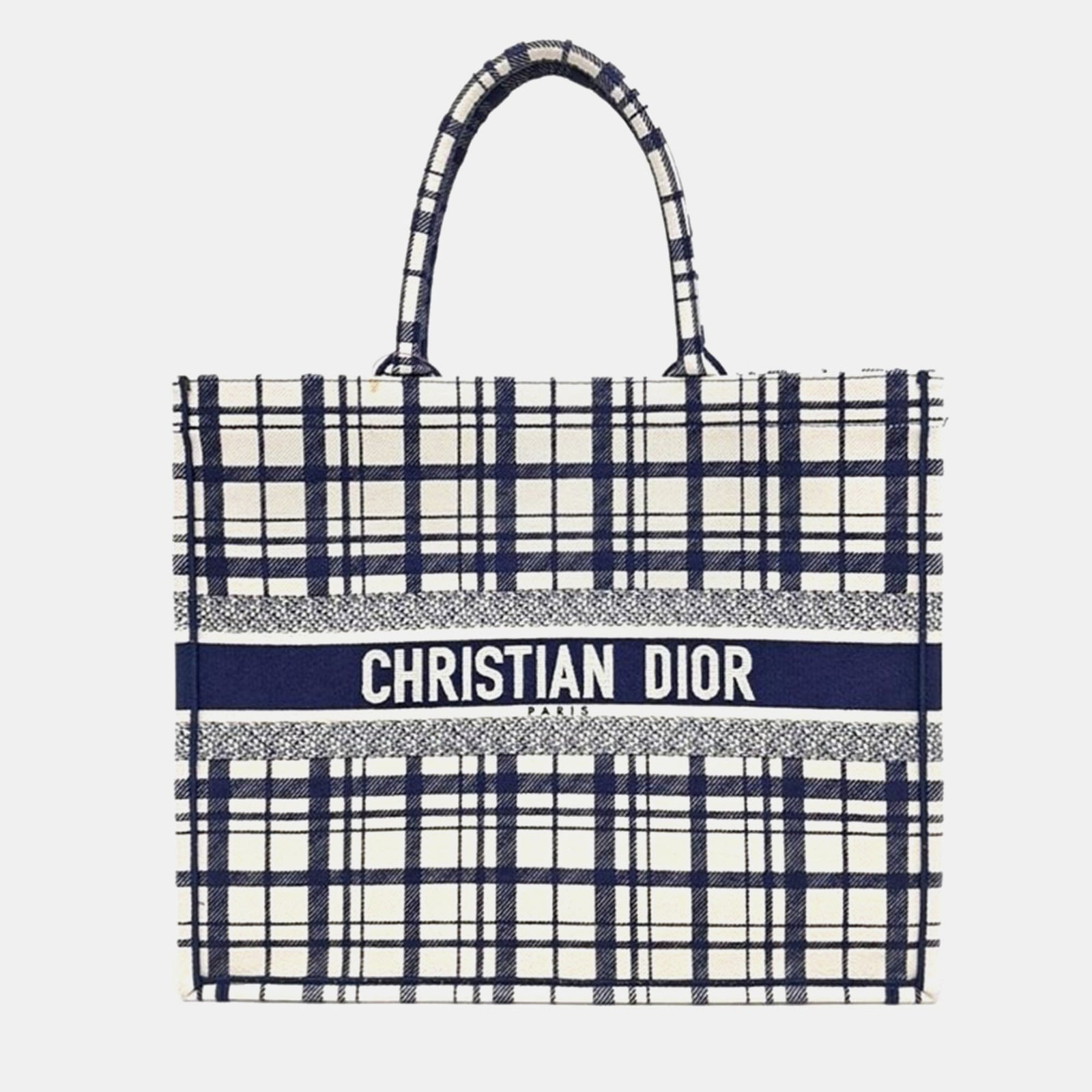 Dior Marineblaue/elfenbeinfarbene schräge Canvas-Buchtragetasche