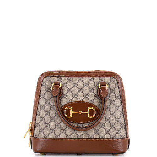GUCCI Horsebit 1955 Top Handle Bag GG Coated Canvas with Leather Small