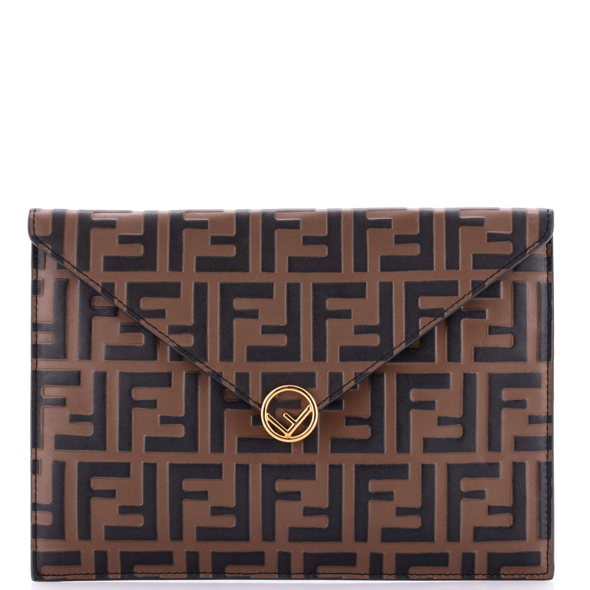 Fendi FENDI F is Envelope Flat Pouch Zucca Embossed Leather Large