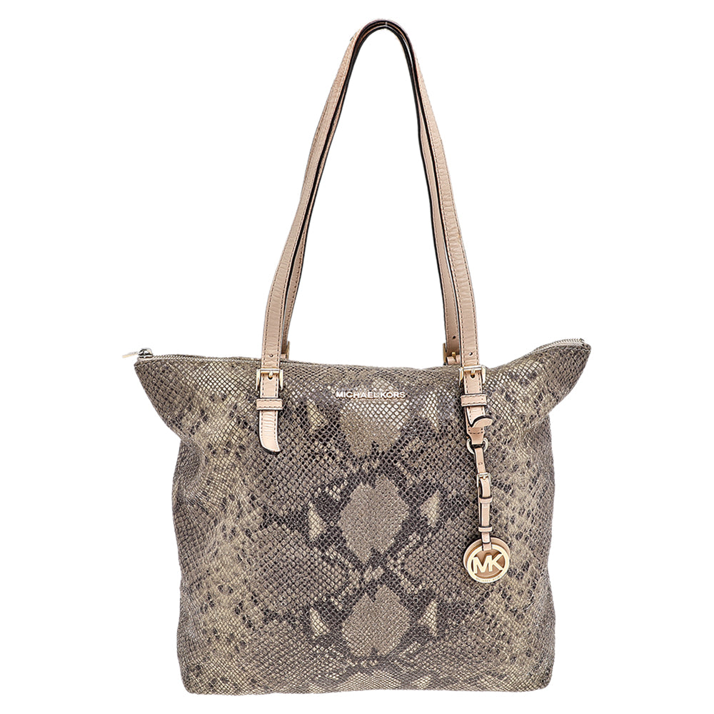 Michael Kors Khaki/Black Python Effect Leather Tote