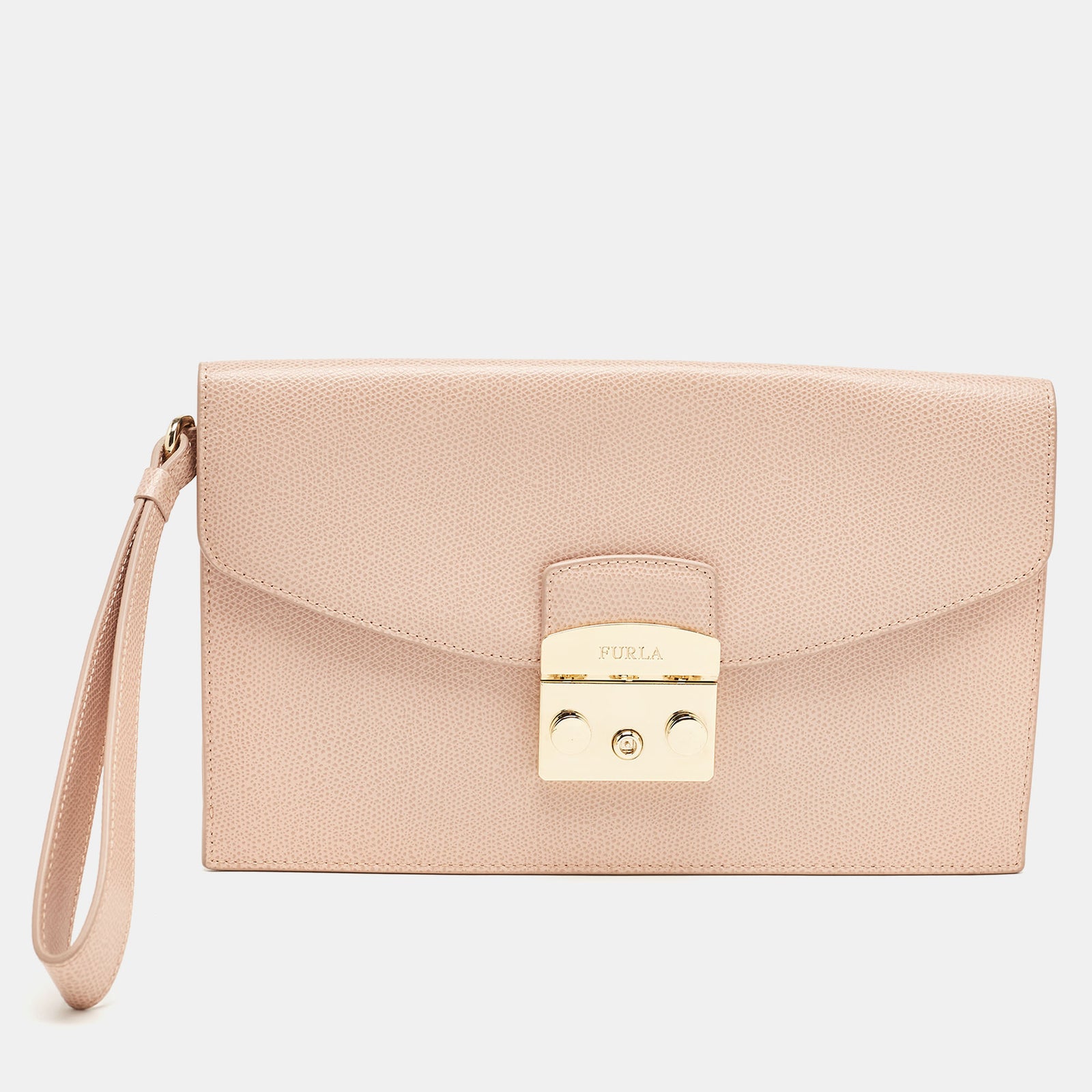 Furla Pink Leather Metropolis Envelope Wristlet Clutch