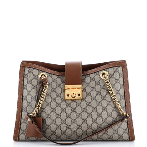 GUCCI Padlock Chain Tote GG Coated Canvas with Leather Medium