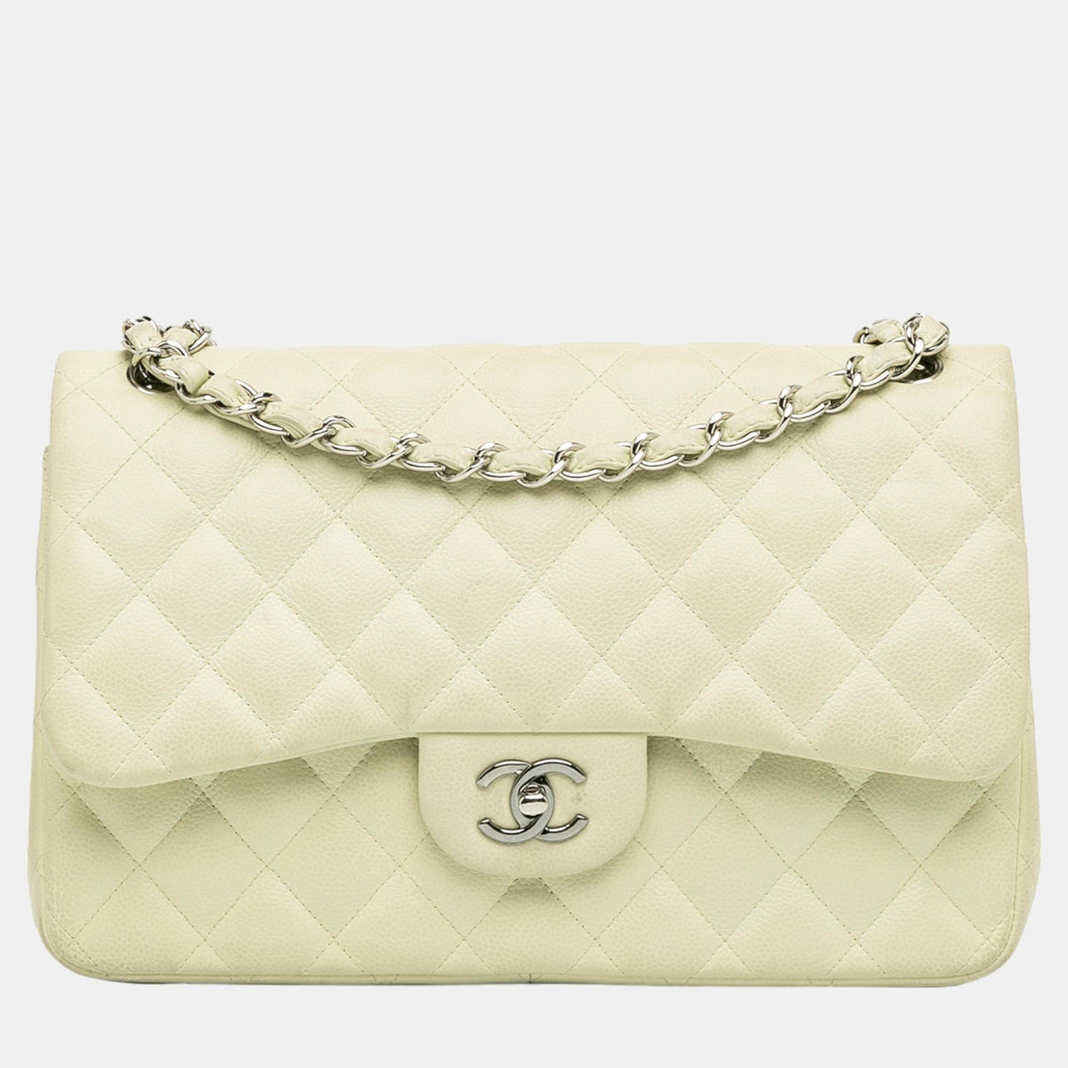 Chanel White Jumbo Classic Caviar Double Flap