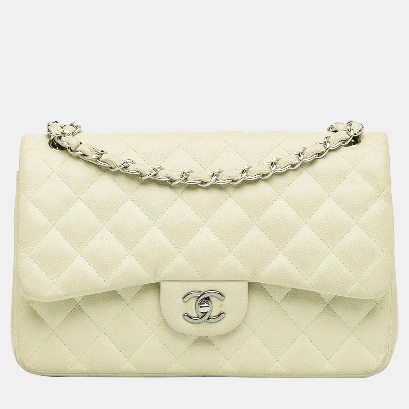 Chanel White Jumbo Classic Caviar Double Flap