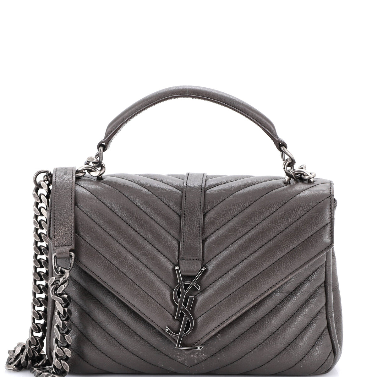 Saint Laurent Classic Monogram College Bag Matelasse Chevron Leather Medium