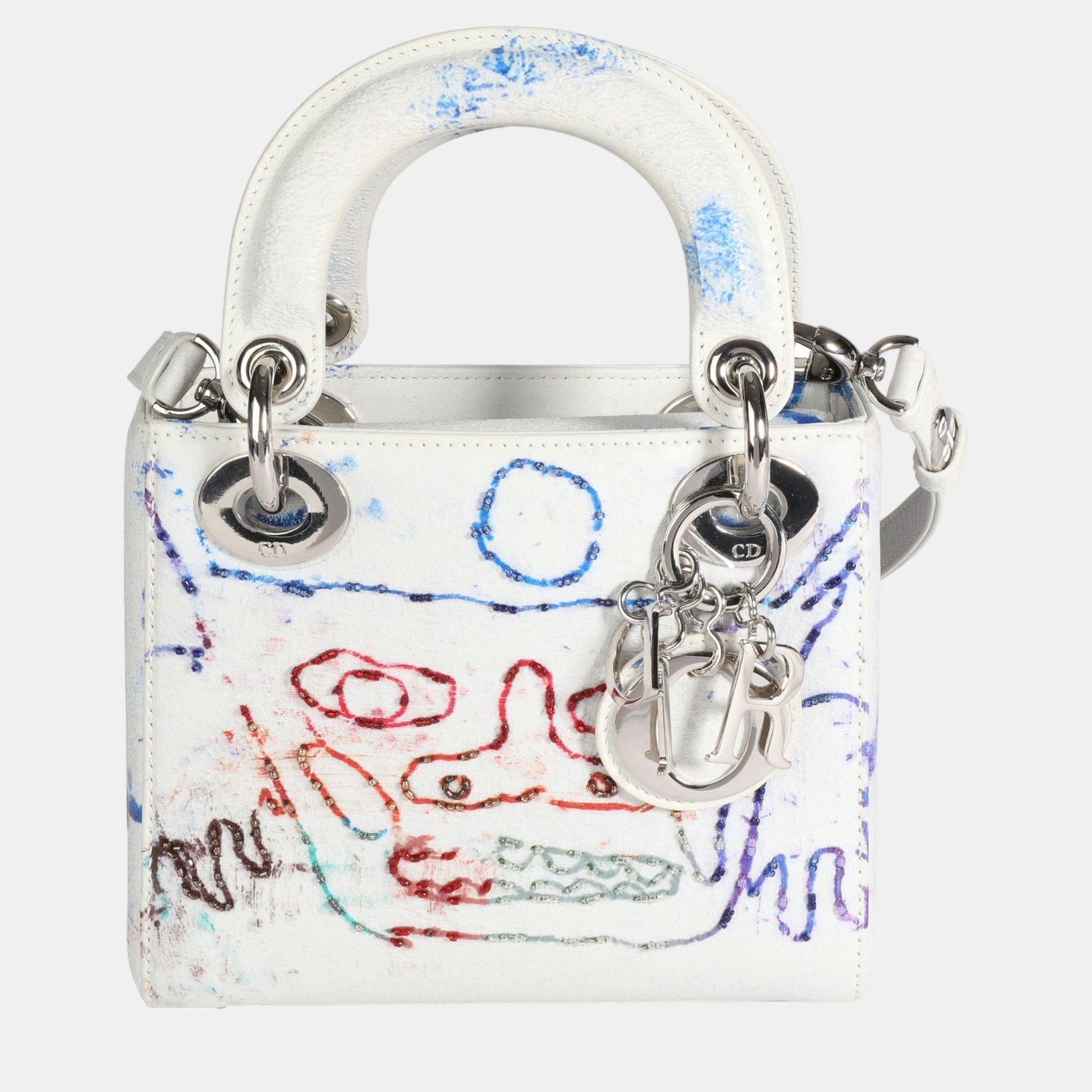 Dior X Spencer White Leather Sweeney Limited Edition Multicolor Mini Lady Top Handle Bag