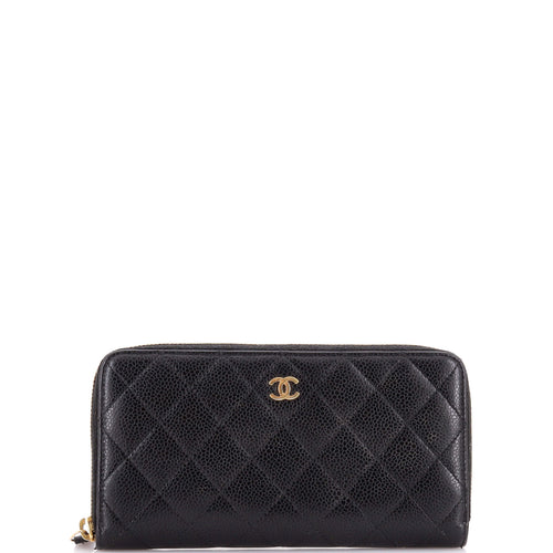 CHANEL Zip Around Wallet Quilted Caviar Long