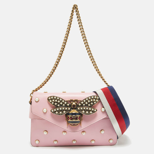Pink Leather Mini Pearl Queen Margaret Broadway Shoulder Bag