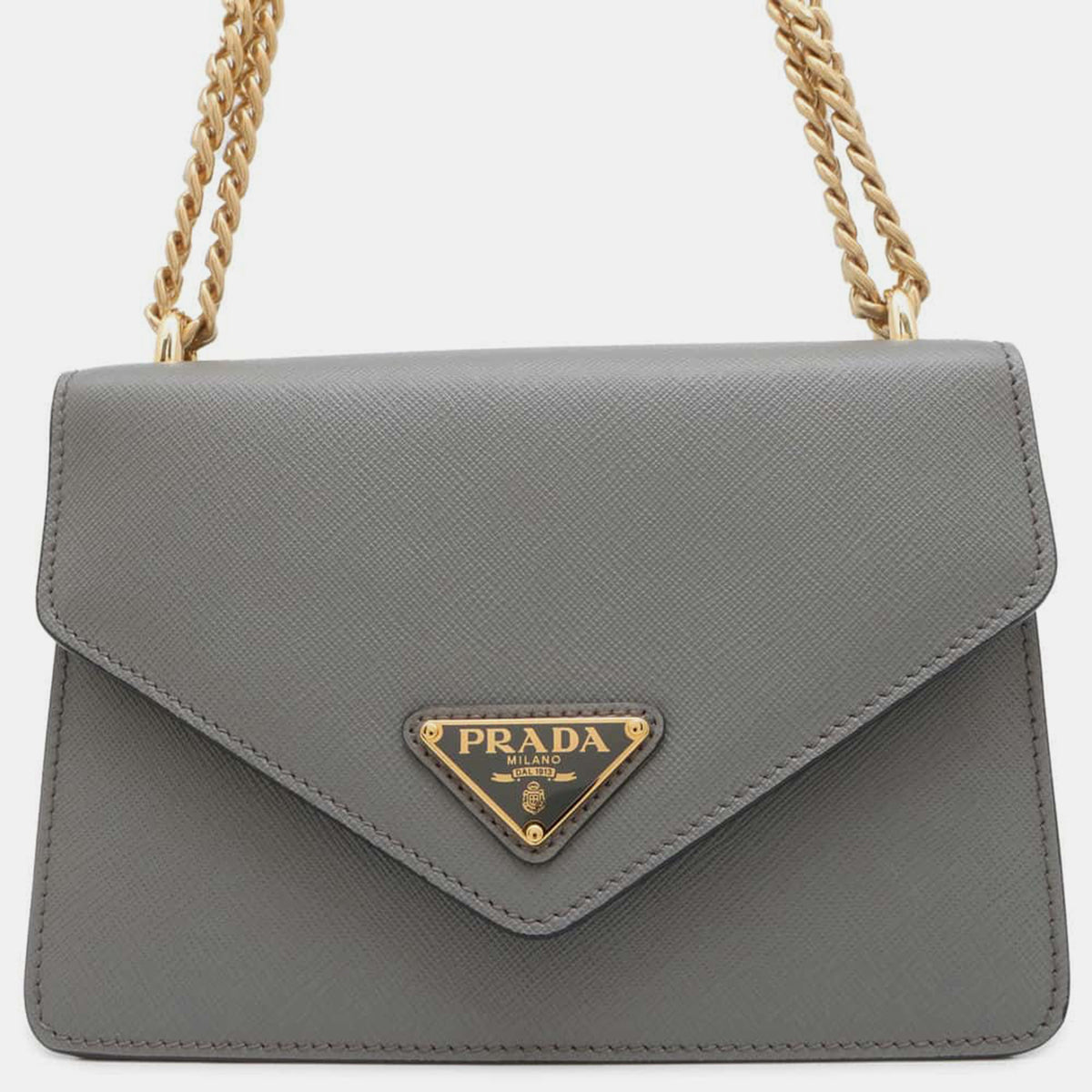 Prada Gray Saffiano Leather Chain Shoulder Bag