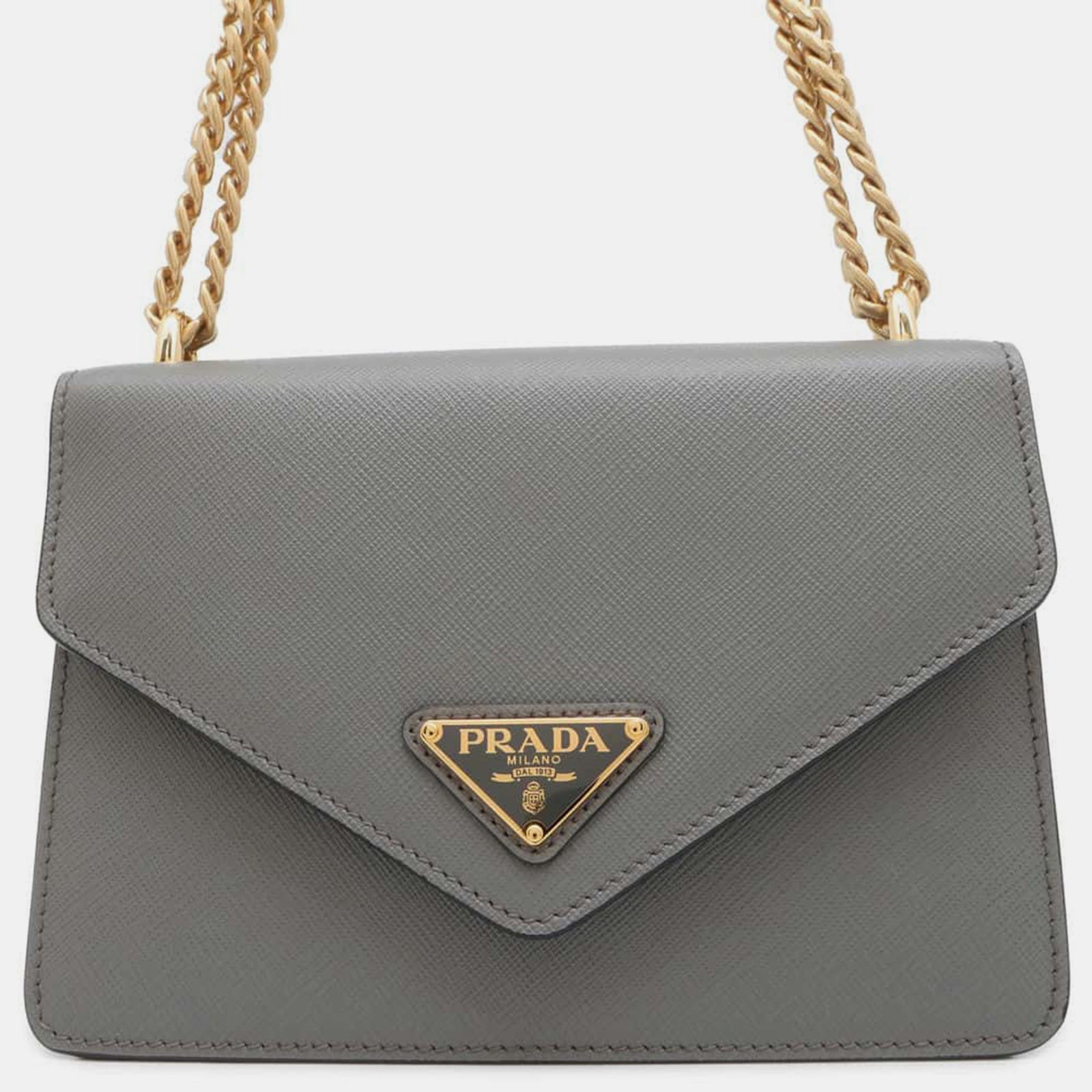 Prada Sac à bandoulière en cuir Saffiano gris avec chaîne