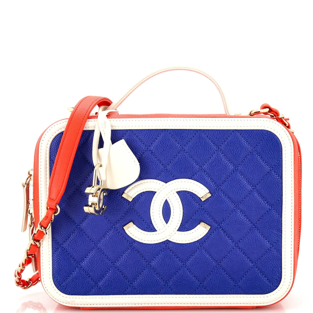 CHANEL Filigree Vanity Case Quilted Caviar Large