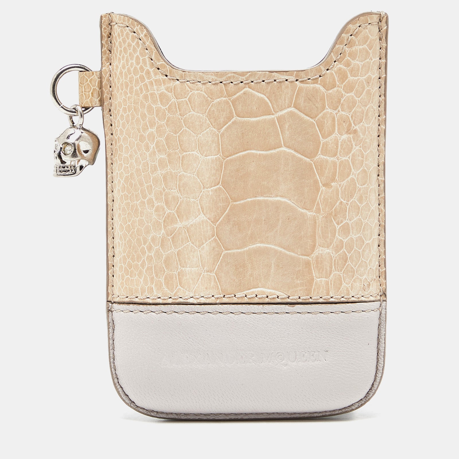 Alexander Mcqueen Alexander Mcqueen Beige Croc Embossed and Leather Phone Case