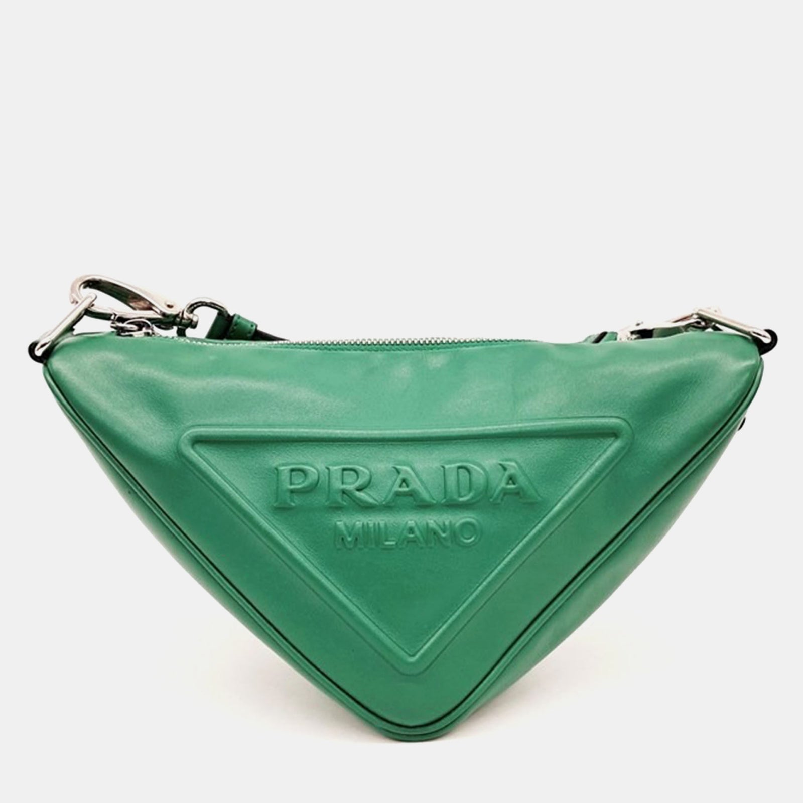 Prada Green Leather Triangle Shoulder Bag