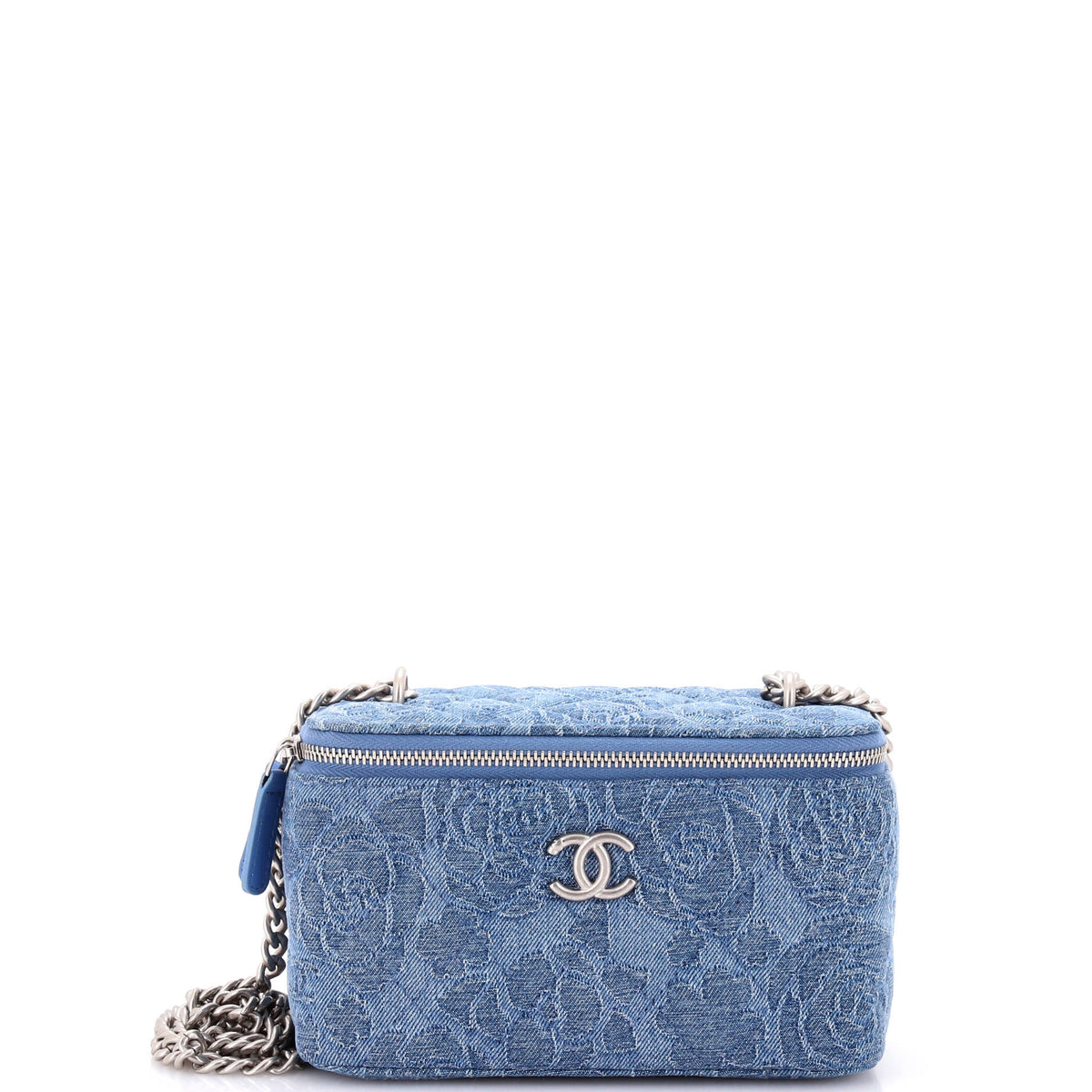 Chanel CHANEL Sweet Heart Vanity Case with Chain Quilted Camellia Denim Small