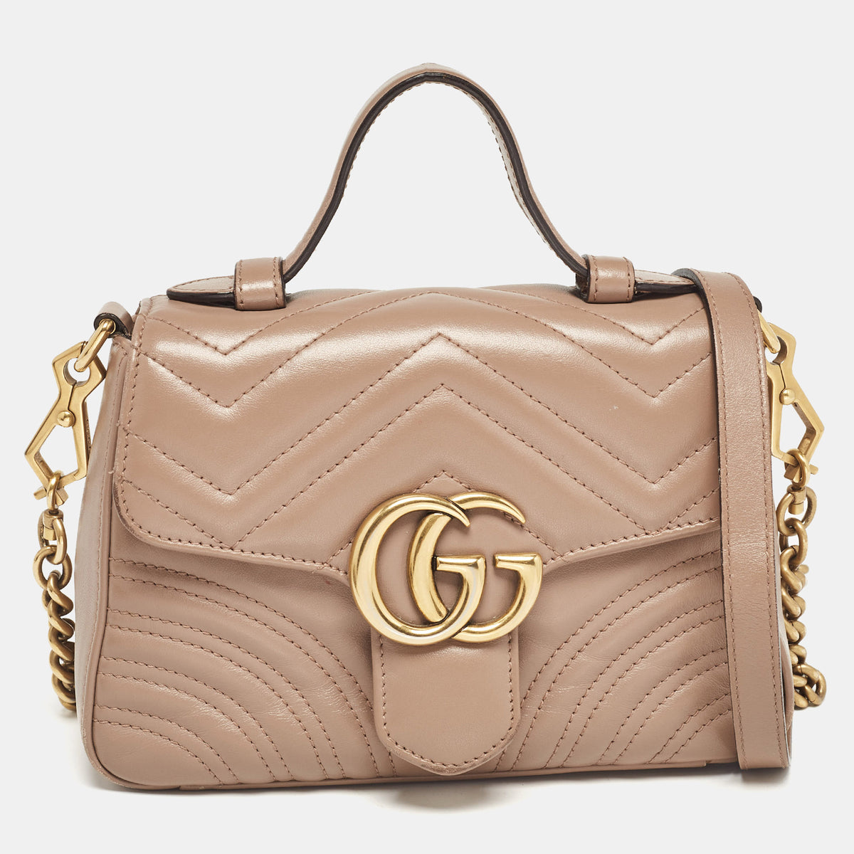 Gucci Dusty Pink Matelass&eacute; Leather Mini GG Marmont Top Handle Bag