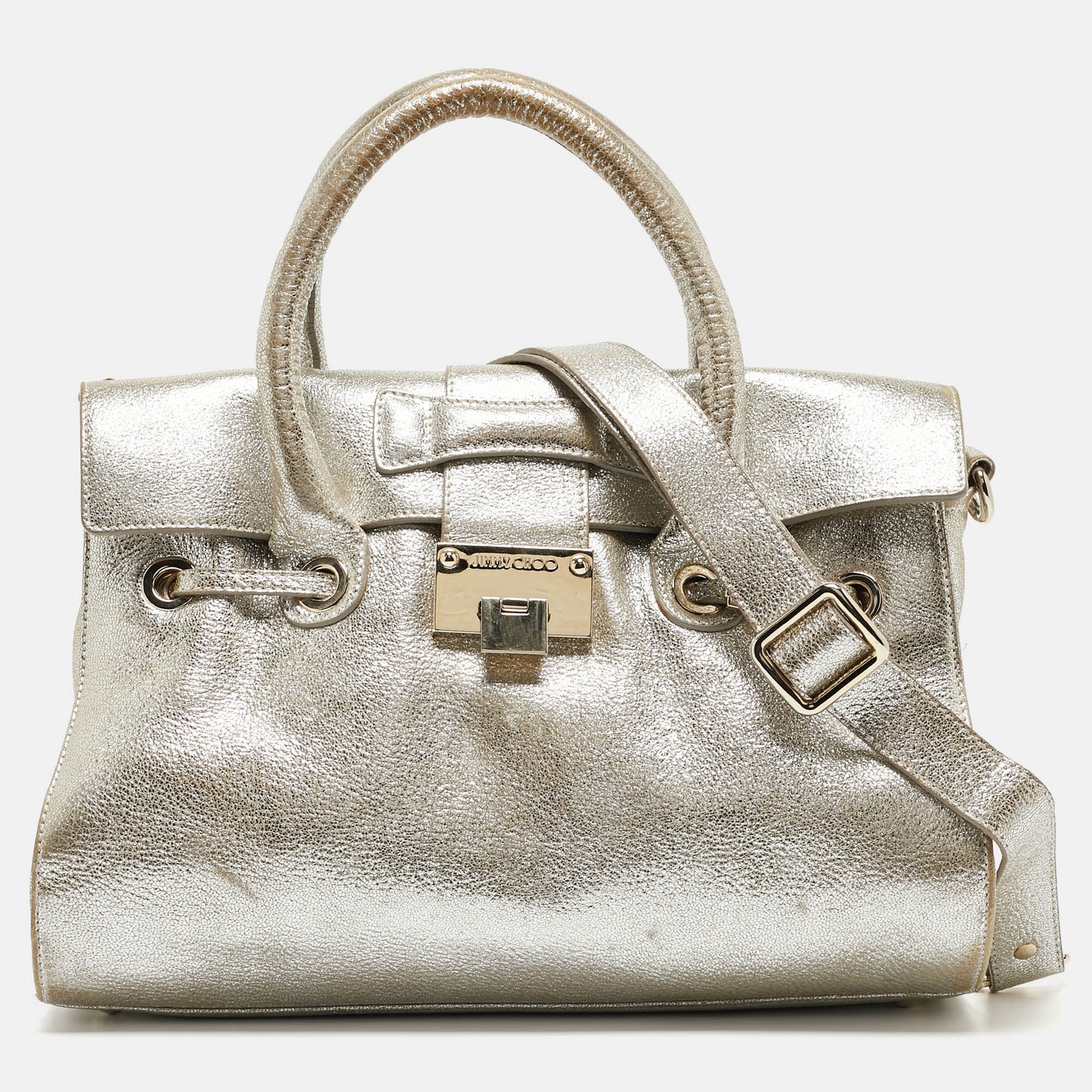 Jimmy Choo Gold Leather Rosalie Satchel