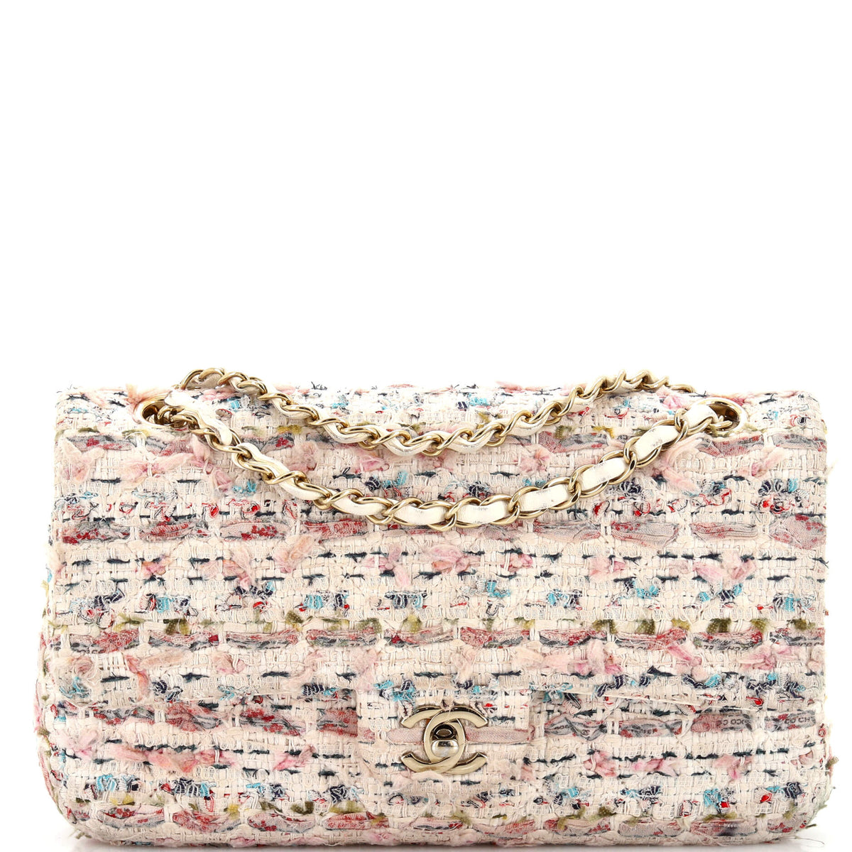 Chanel CHANEL Classic Double Flap Bag Quilted Tweed and Ribbon Medium