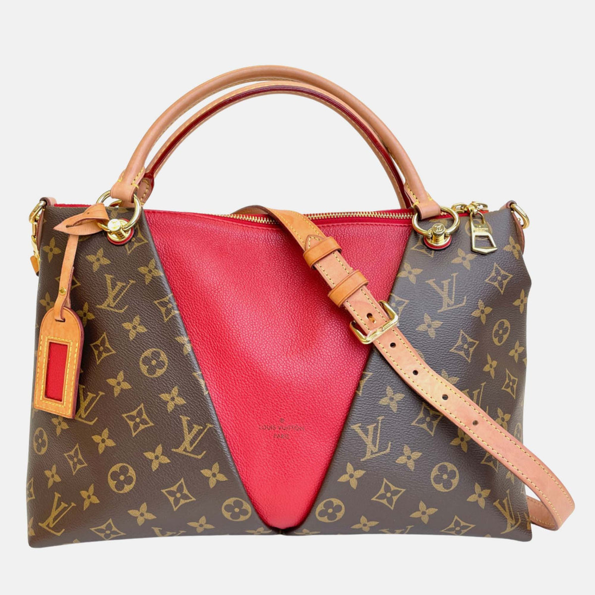 Louis Vuitton Red Monogram Canvas and Leather V Tote Bag