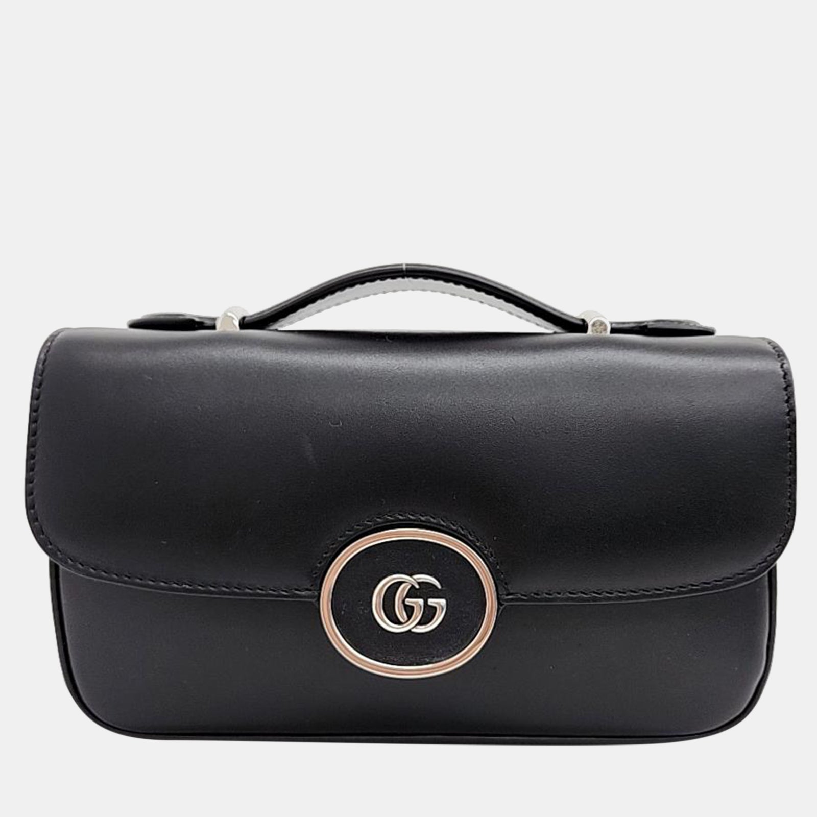 Gucci Black Senna Calfskin Petite GG Top Handle Shoulder Bag