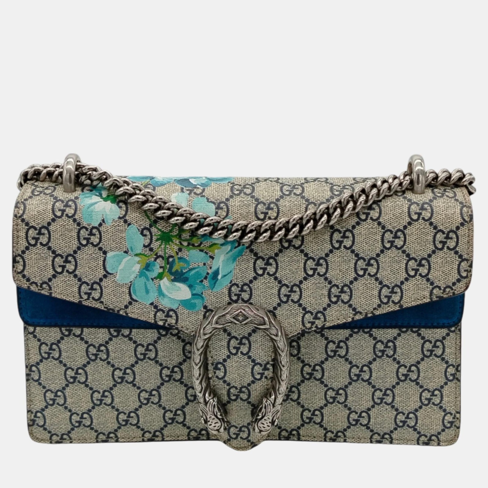 Gucci Petit sac à bandoulière Dionysus Blooms en toile et daim bleu/beige GG Supreme