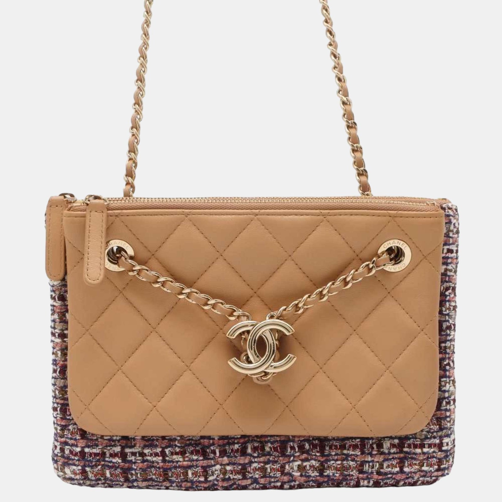 Chanel Schultertasche aus Tweed in Beige/Bunt mit Kette