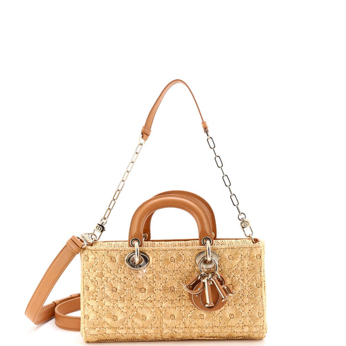 Lady D-Joy Bag Woven Raffia with Leather Medium