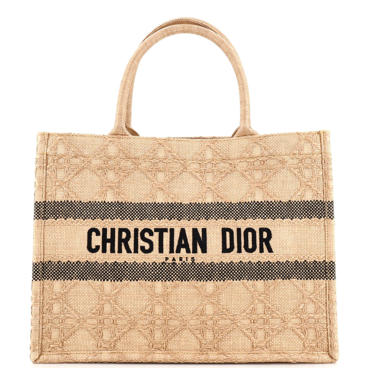 Christian Dior Book Tote Cannage Embroidered Raffia Medium