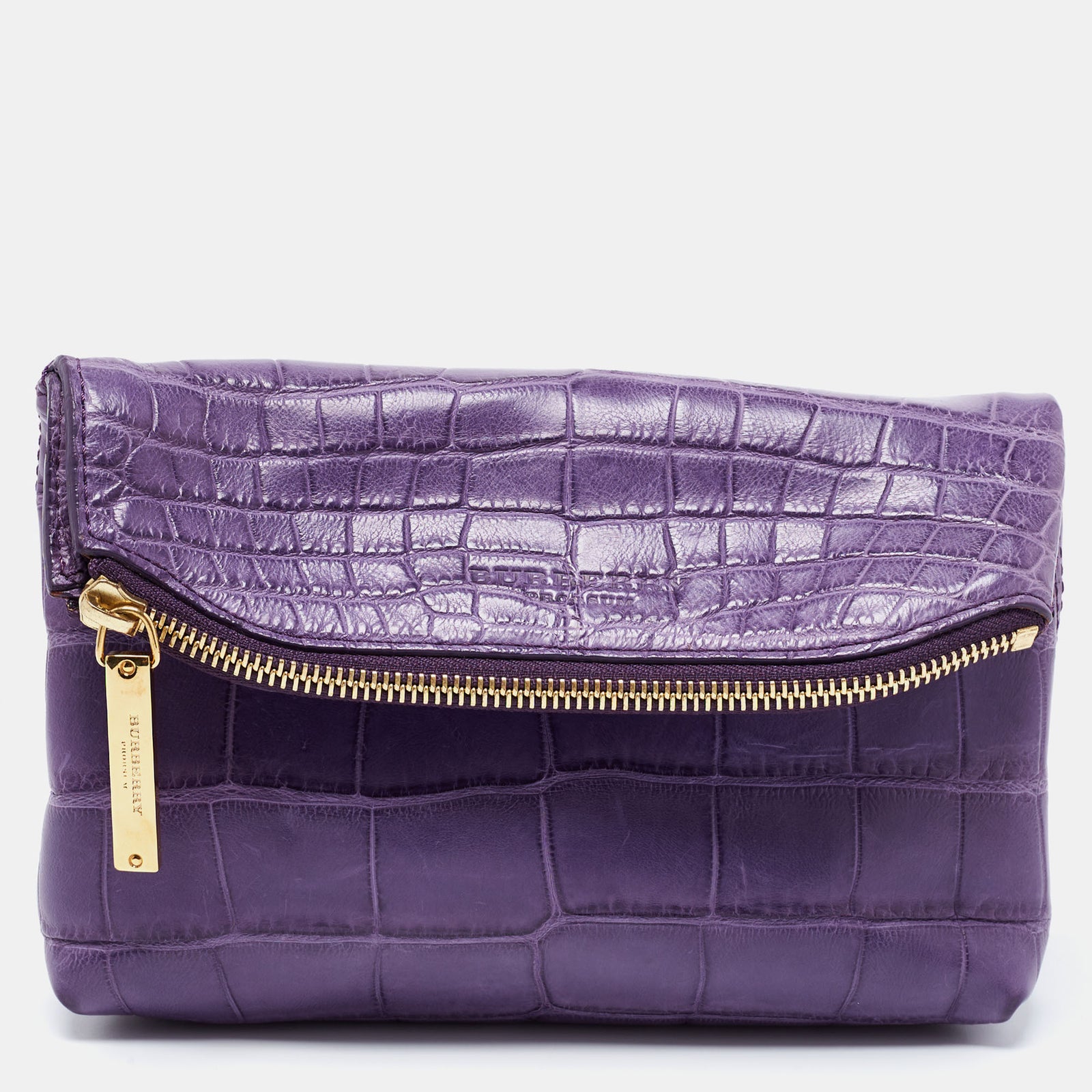 Burberry Prorsum Purple Crocodile Leather Kendal Clutch