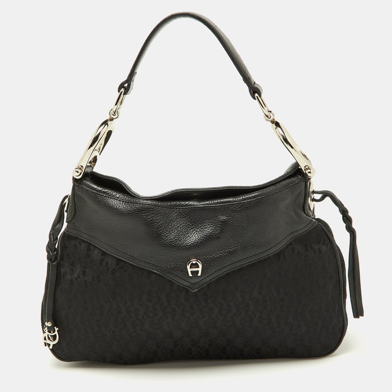 Aigner Black Signature Canvas and Leather Hobo