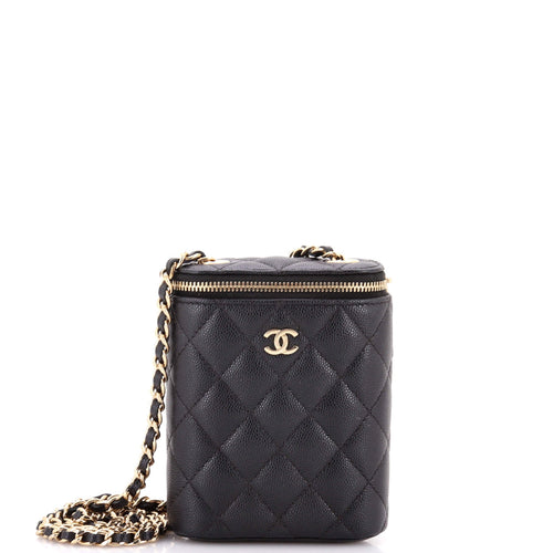 CHANEL Vertical Classic Vanity Case with Chain Quilted Caviar Small