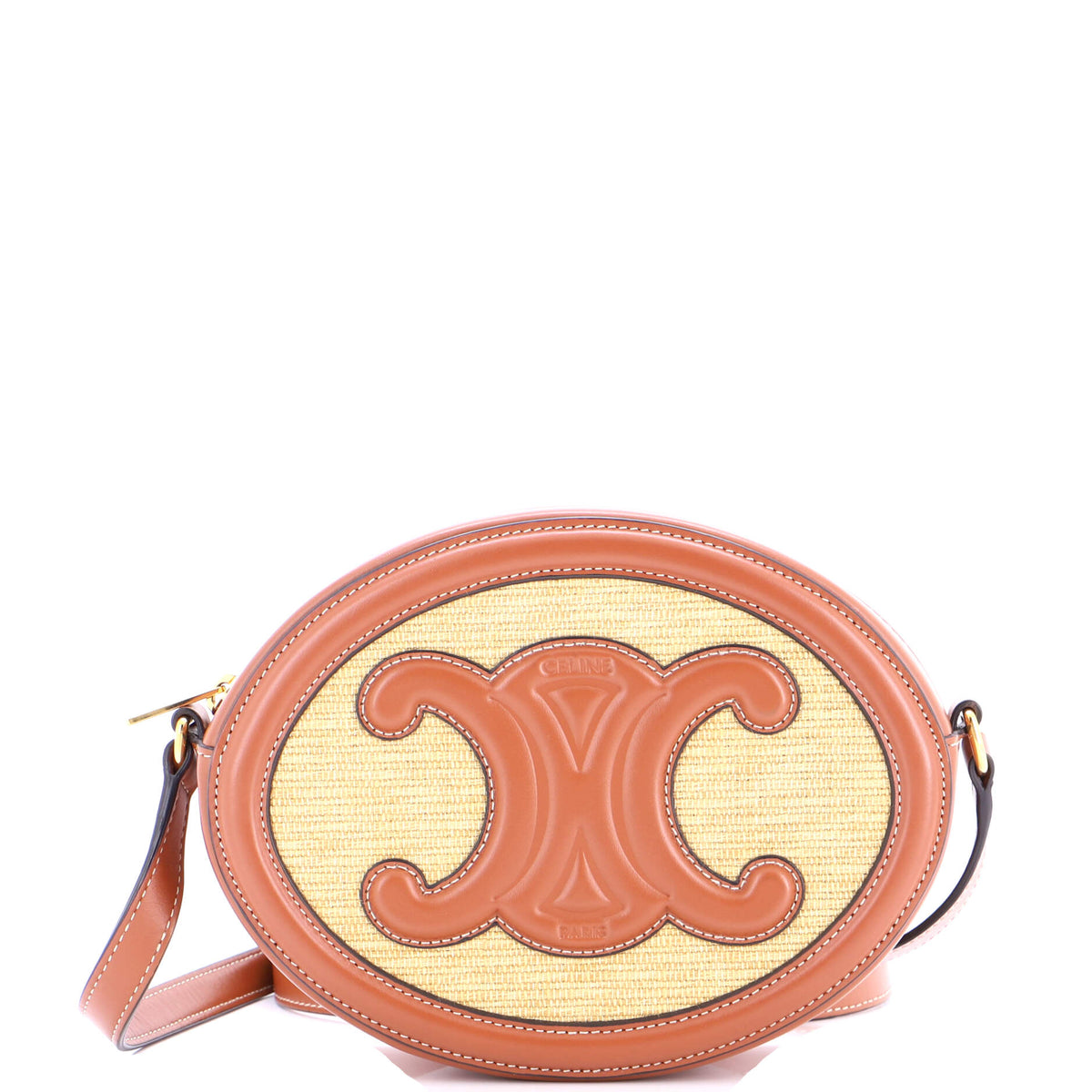 Celine CELINE Triomphe Oval Crossbody Bag Straw and Leather