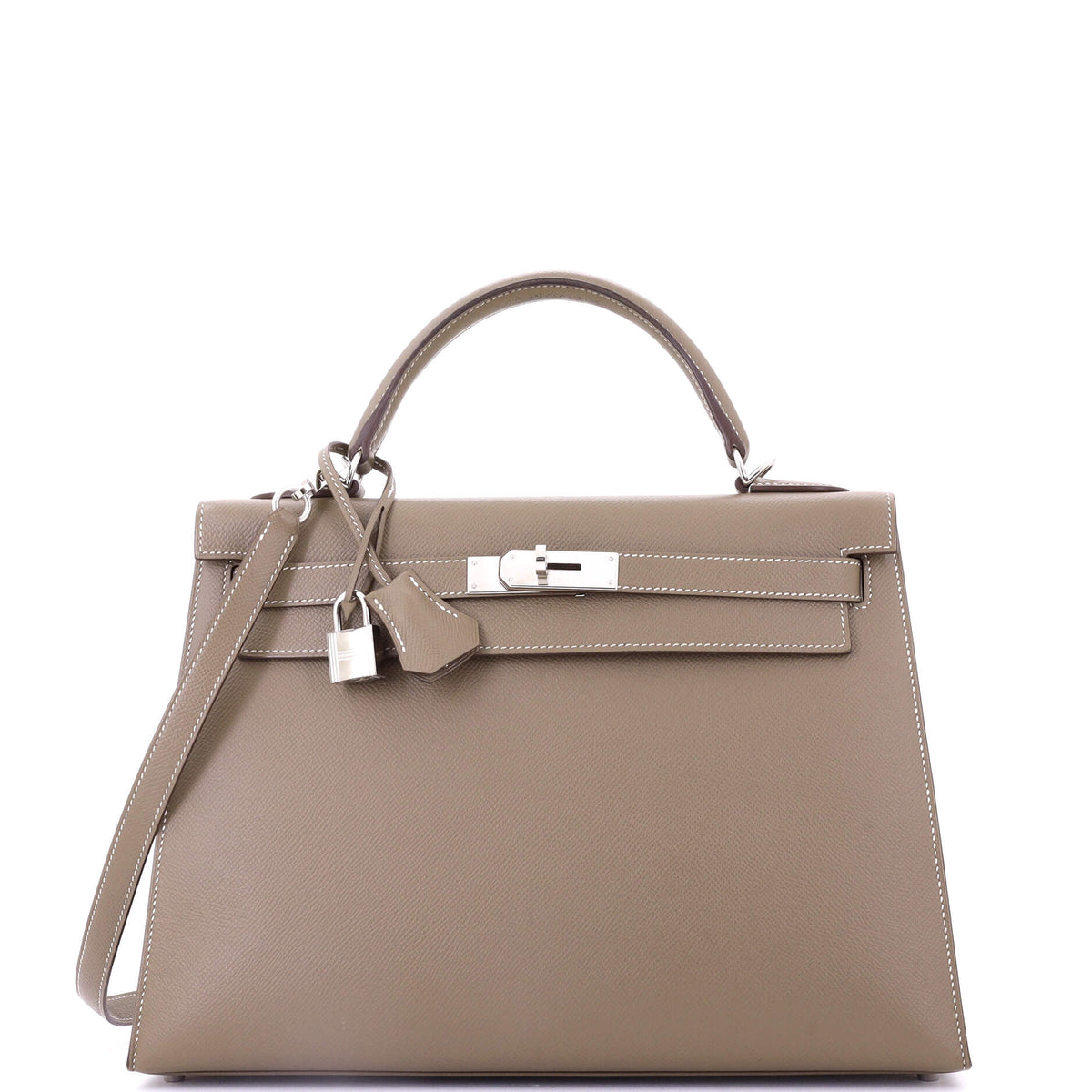 Herm?s Kelly Handbag Grey Epsom with Palladium Hardware 32