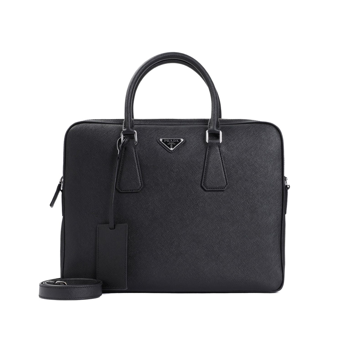 Prada Men's Saffiano Briefcase in Black | Size UNICA | 2VE368VOOX9Z2