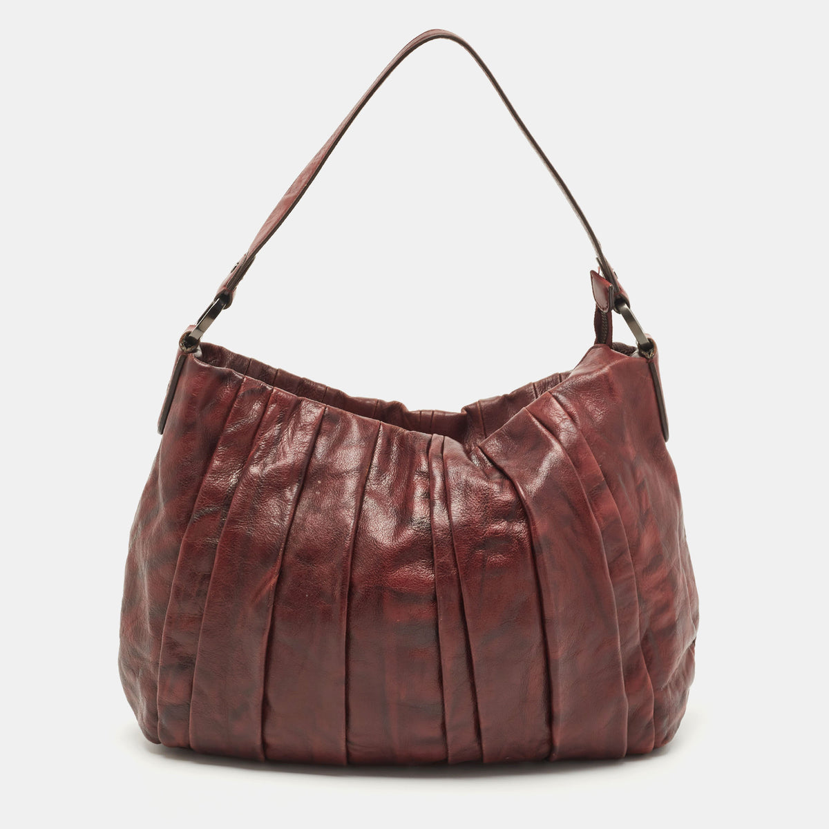 DKNY Burgundy Pleated Leather Hobo