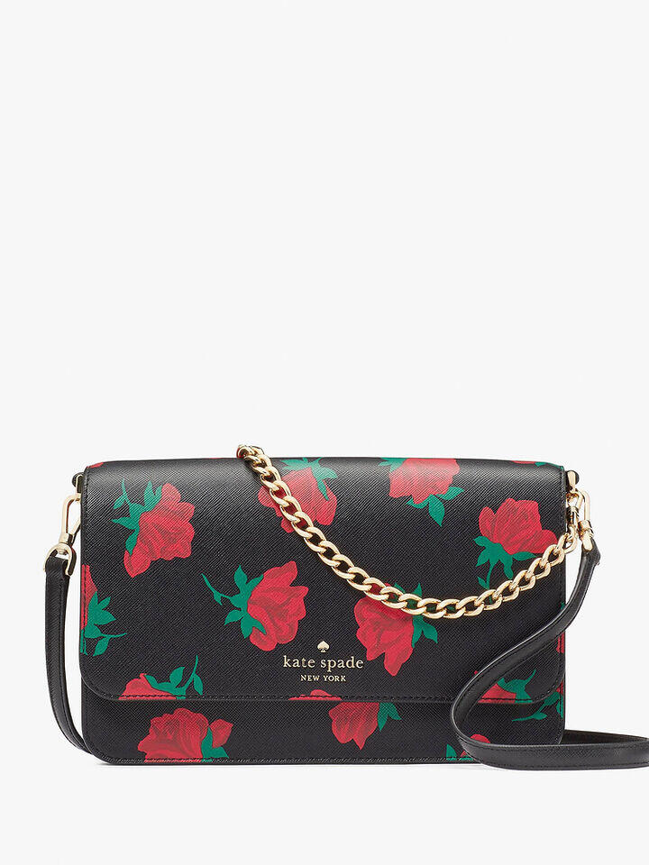 Kate Spade Au Madison Rose Toss Printed Flap Convertible Crossbody