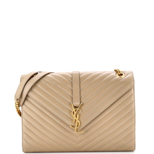 Classic Monogram Envelope Satchel Matelasse Chevron Leather Large