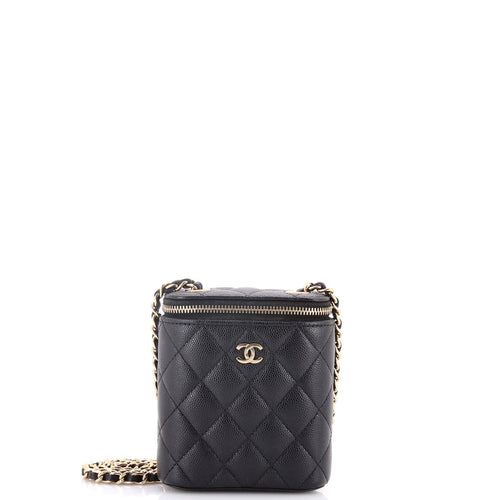CHANEL Vertical Classic Vanity Case with Chain Quilted Caviar Mini