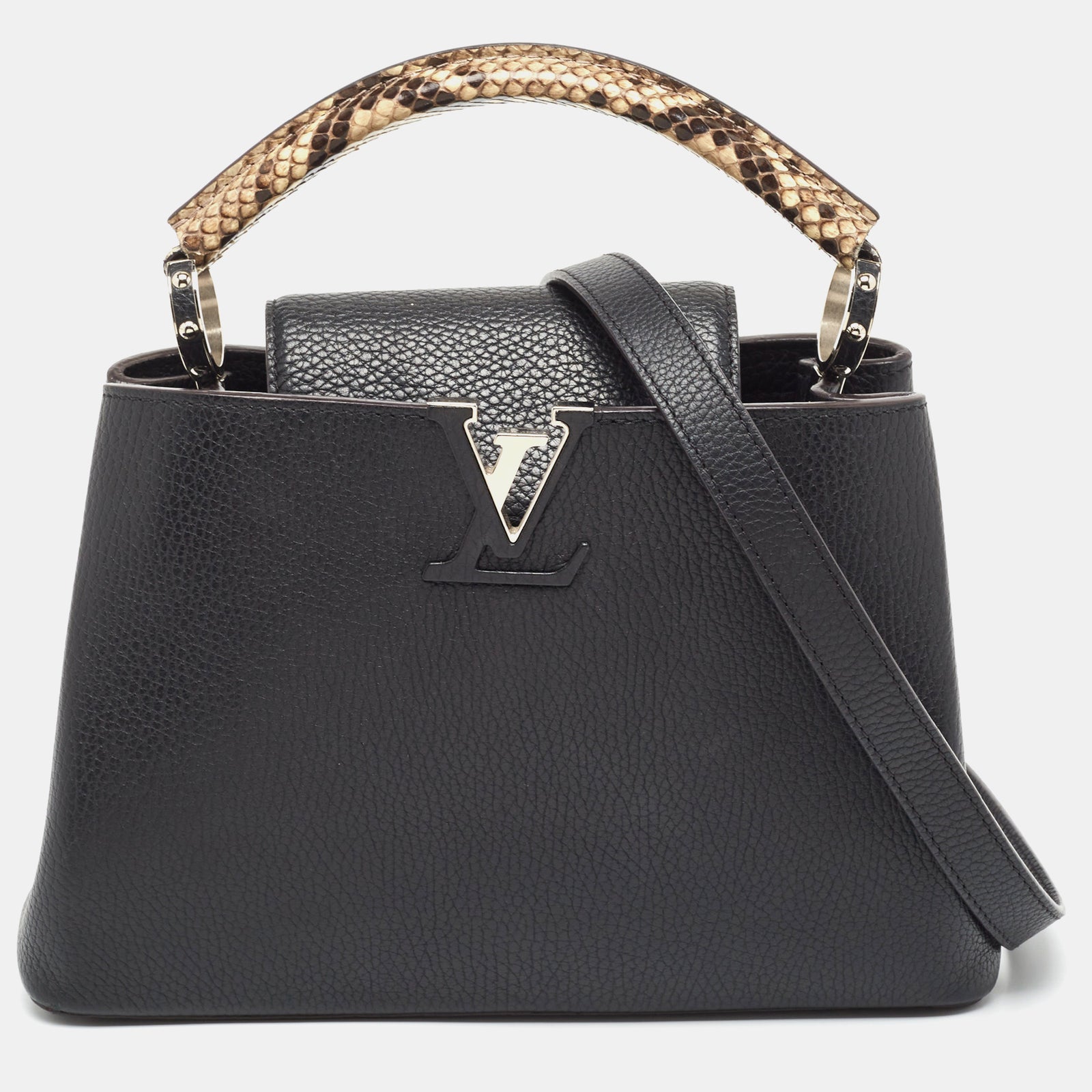 Louis Vuitton Sac Capucines BB en cuir de taurillon noir/beige et python