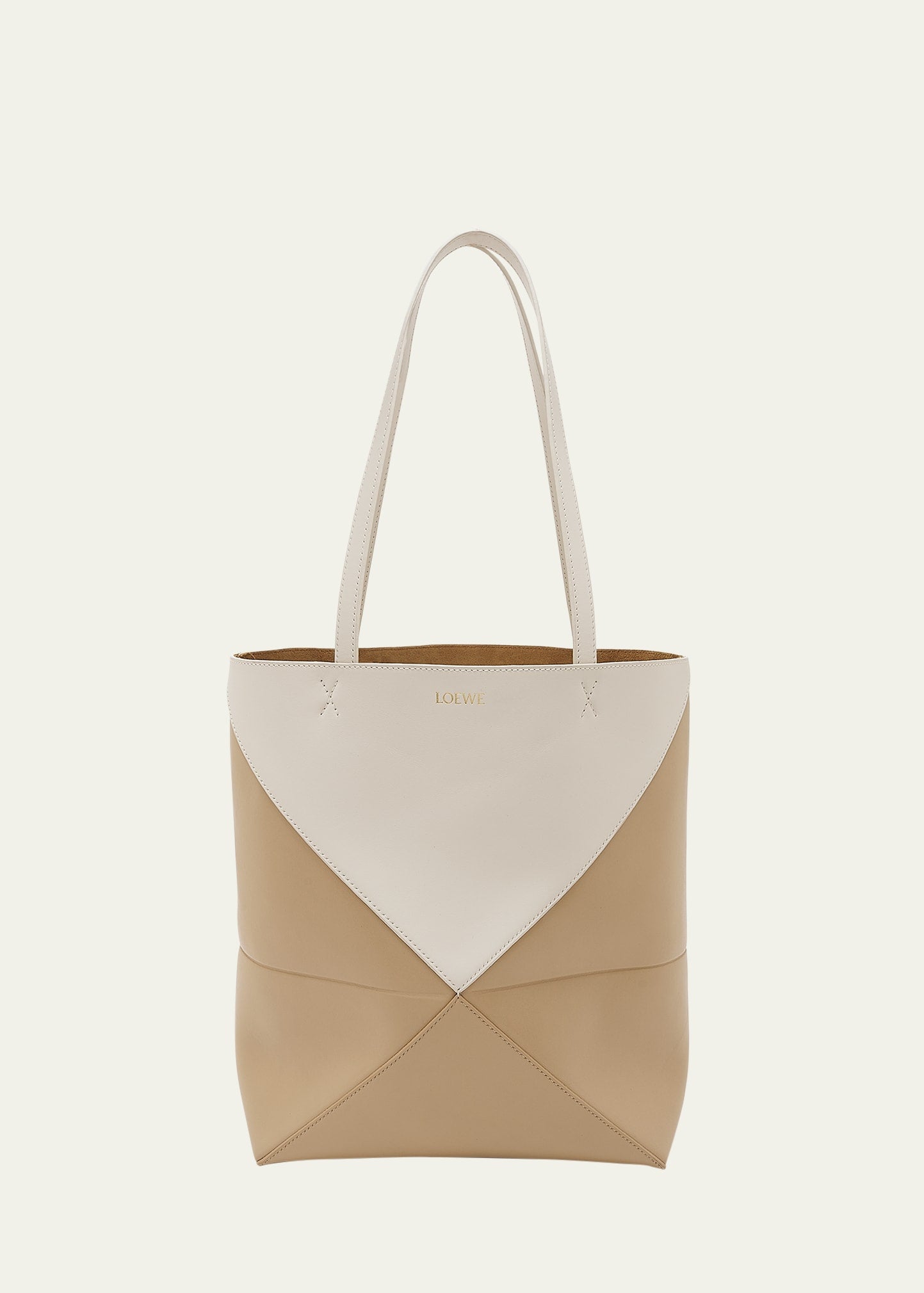 Loewe Puzzle Fold Medium Tote Bag in Shiny Bicolor Leather